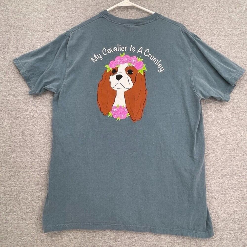 Comfort Colors TShirt Womens Large Blue Short Sleeve Cavaliers Graphic Dog Tee